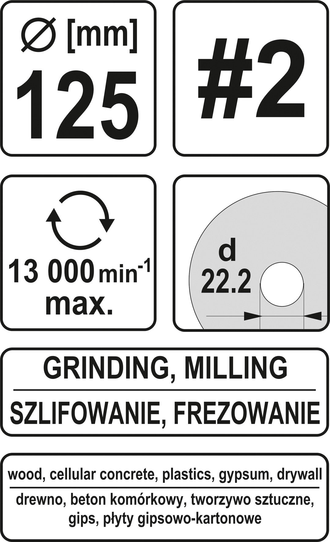 Diskas/freza medžiui 125mm, No2 (YT-59165)