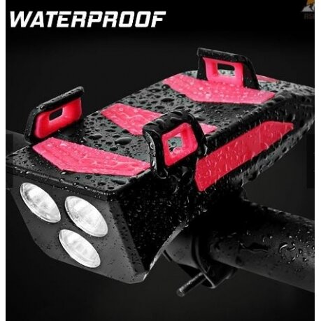 Dviračio žibintas su telefono laikikliu | signalas | daugiafunkcinis / powerbank | USB | 3 led (RBL3)