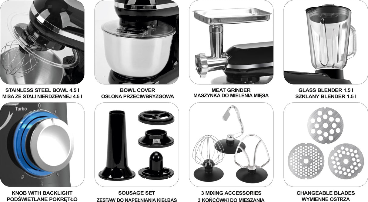 Planetarinis mikseris 3 in 1 | 1000W, 4,5L Juodas (67811)