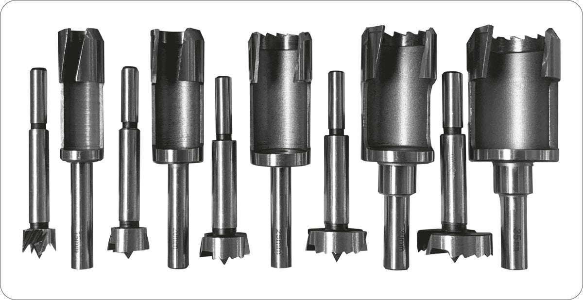 Frezų / kamštinių grąžtų rinkinys medžiui | 15-35 mm | 10 vnt. (YT-33837)