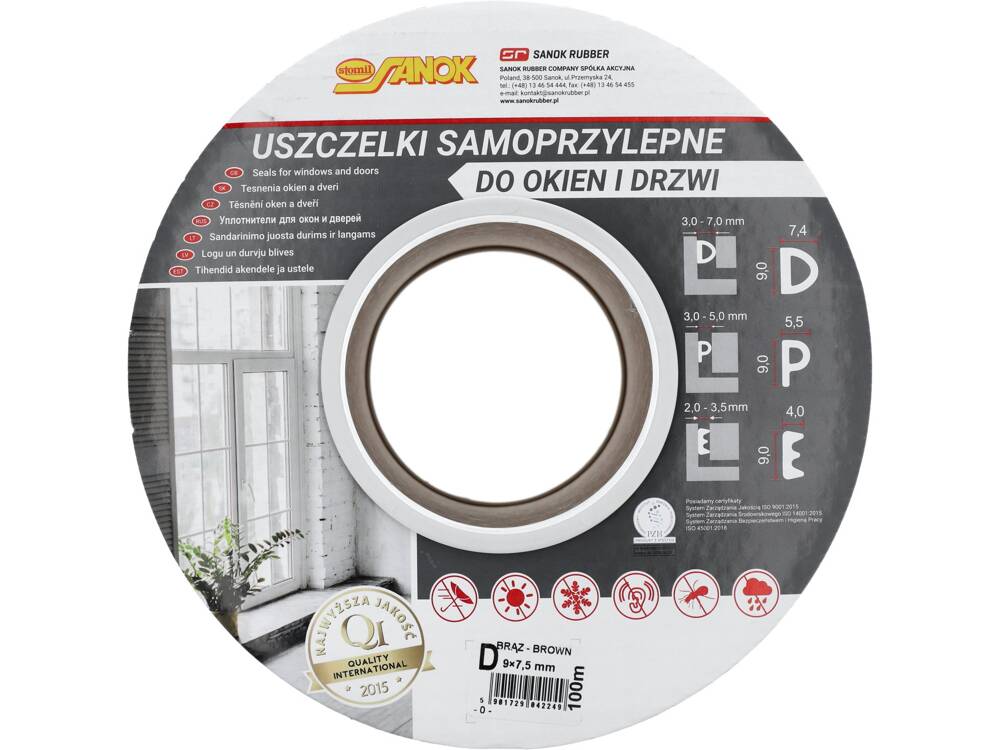 Lipni sandarinimo juosta langams, durims 100m, D-profilis, ruda (76767)