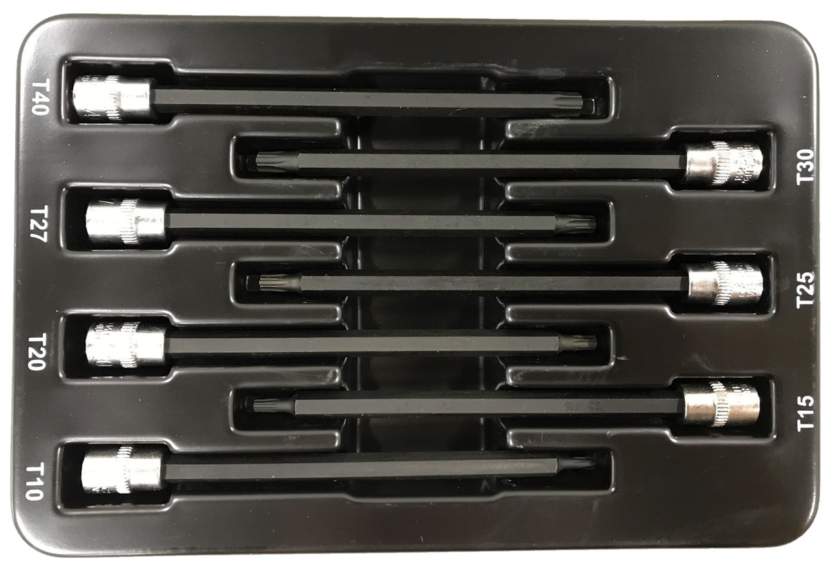 Įpresuotų antgalių rinkinys | 6.3 mm (1/4") | T-Star (Torx) S2 | T10 - T40 | 7 vnt. (S1107)