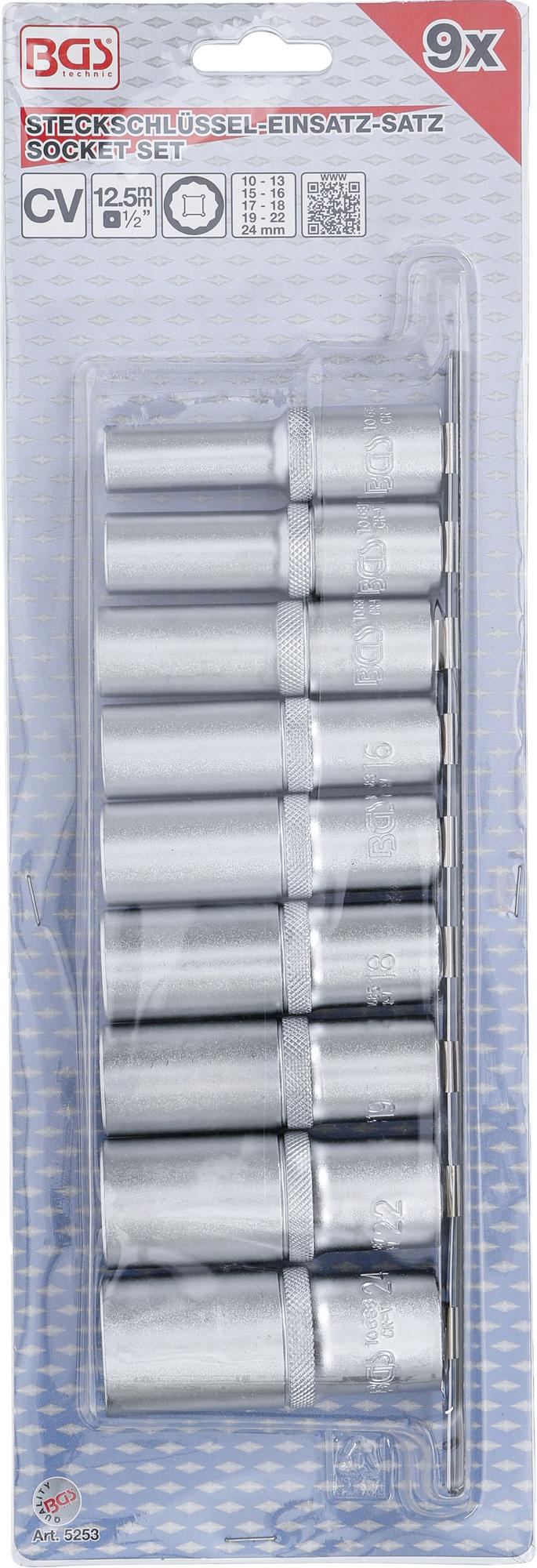 Galvučių rinkinys 12 kampų, ilgos | 12,5 mm (1/2") | 10 - 24 mm | 9 vnt. (5253)