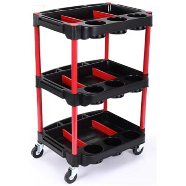 Dirbtuvių vežimėlis | 3 lygių kompozitas su dalių saugykla | + 2 perforacijos su 8 kabliukais (WT3P)