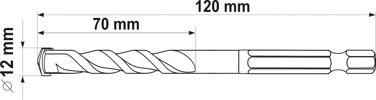 Grąžtas universalus su Hex 6.3 mm (1/4") galu | 12.0 mm (YT-44787)