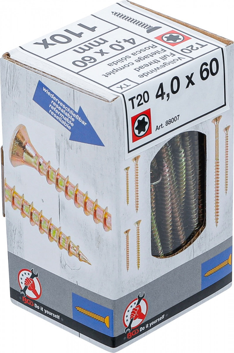 Universalūs varžtai | T-Star (Torx) T20 | 4.0 x 60 mm | 110 vnt. (88007)