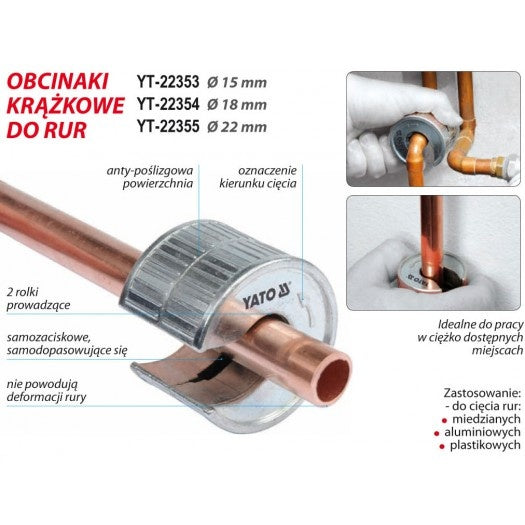 Vamzdelių pjoviklis kompaktiškas 22mm (YT-22355)