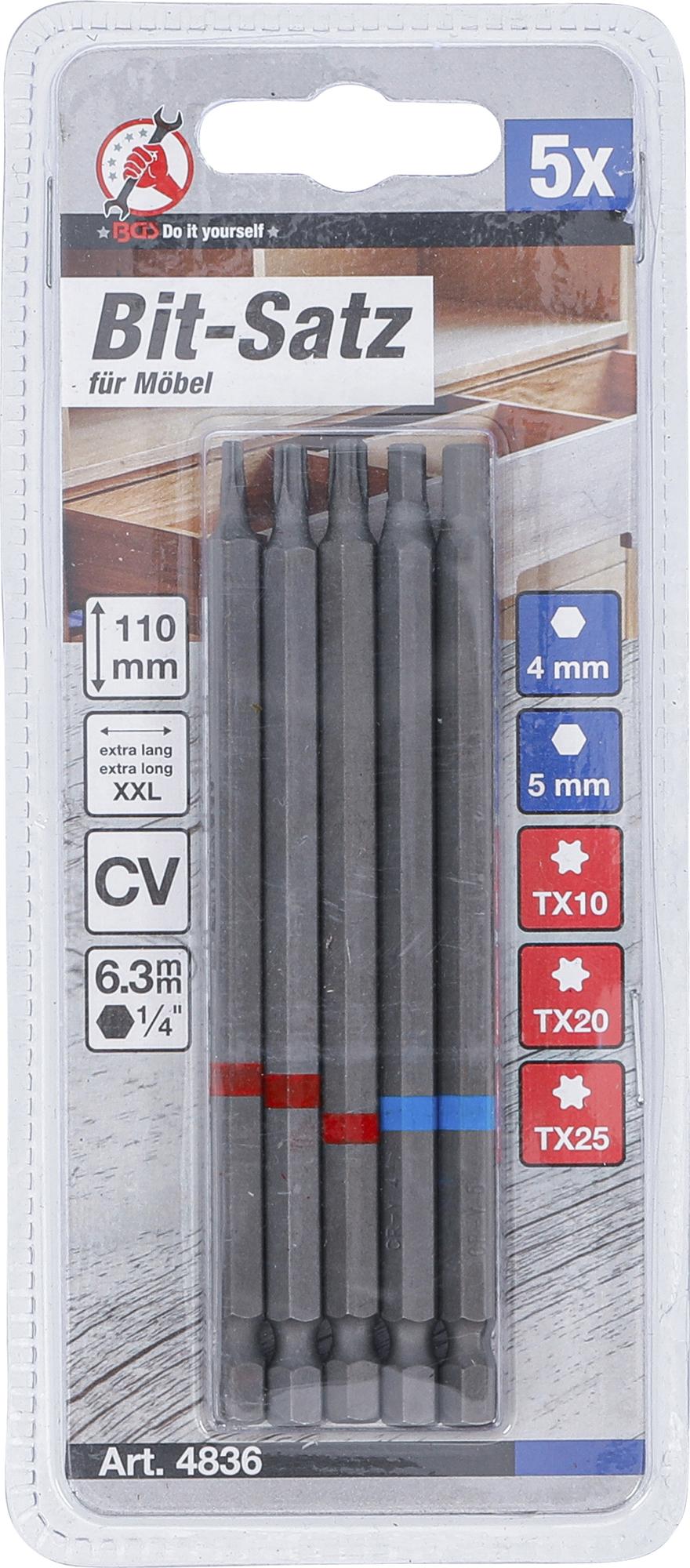 Antgalių rinkinys | 6,3 mm (1/4") | hex šešiakampis, T-Star (Torx) | 110 mm | 5 vnt. (4836)