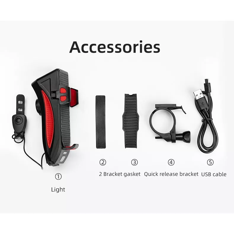 Dviračio žibintas su telefono laikikliu | signalas | daugiafunkcinis / powerbank | USB | 3 led (RBL3)