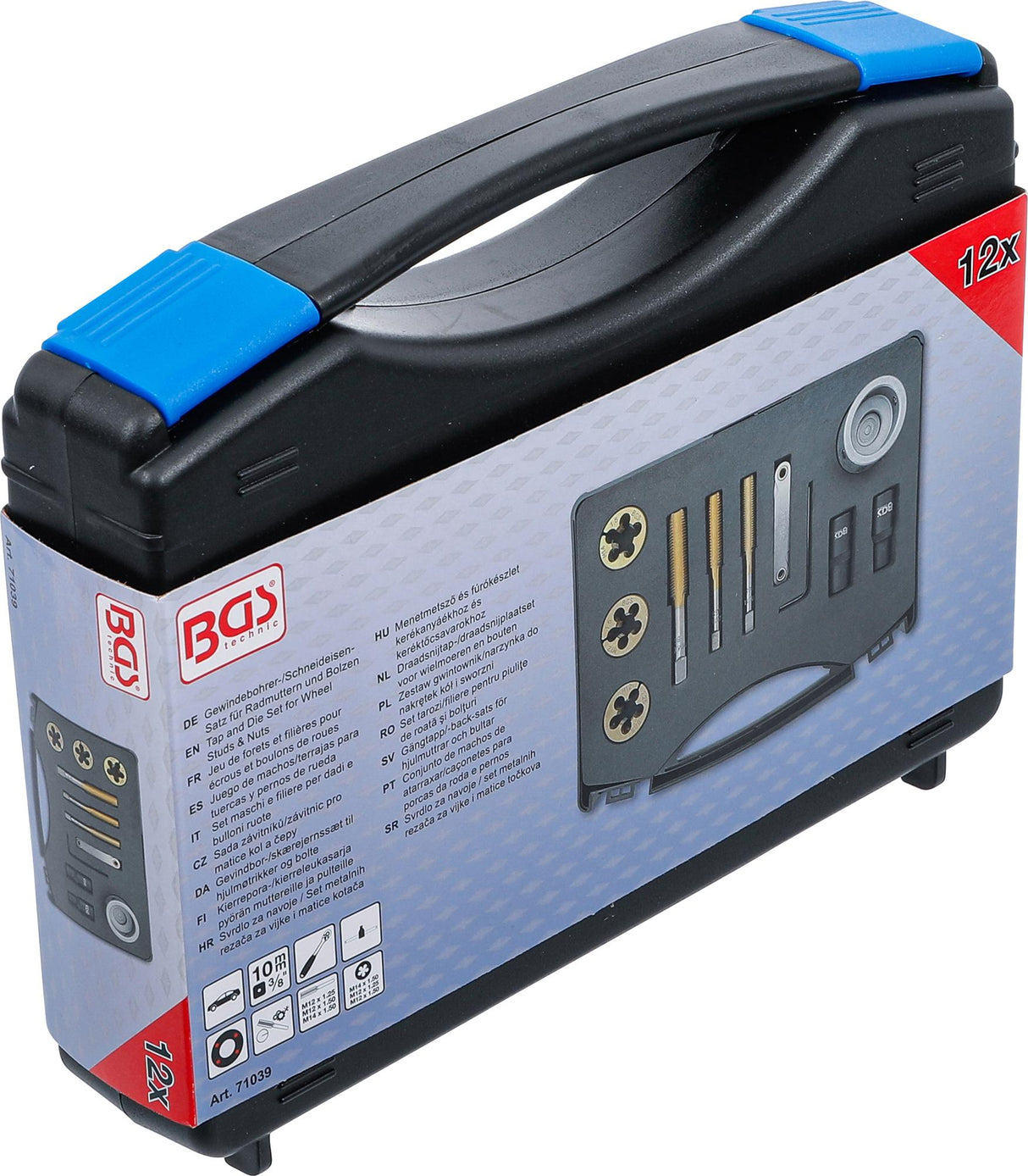 Sriegiklių ir sriegpjovių rinkinys ratų varžtams ir veržlėms | 12 vnt. (71039)