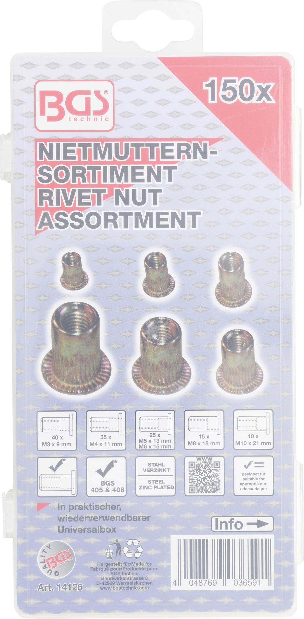 Srieginių kniedžių asortimentas | cinkuotas plienas | 150 vnt. (14126)