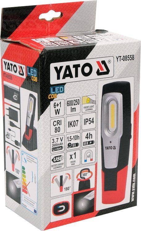 Аккумуляторная рабочая лампа | 6W COB, 600LM + 250LM, LI-ION 3.7V 2600MAH, IK07, IP54, CRI80