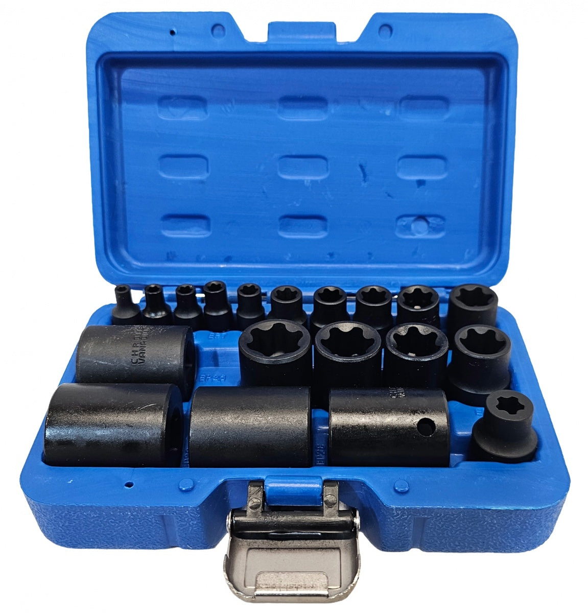 Smūginių galvučių rinkinys | E-Type Plus | 6,3 mm (1/4"), 10 mm (3/8"), 12,5 mm (1/2") | EP4 - EP32 | 19 vnt. (S11019)