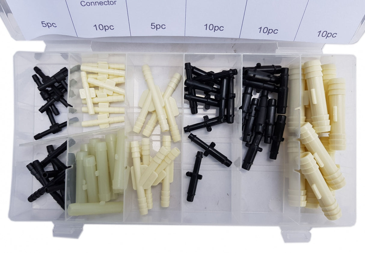 Jungčių asortimentas T ir Y | guminėms ir plastikinėms žarnoms | 65 vnt. (VC65)