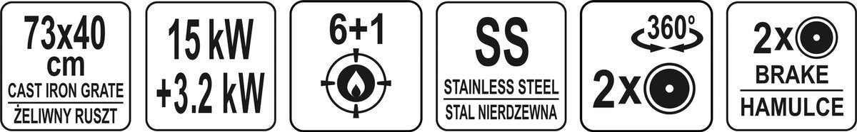 Lauko kepsninė / grilis | dujos | 6 + 1 | nerūdijantis plienas | 18,2 kW (99653)