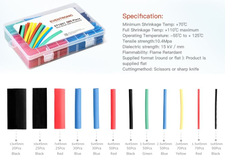 HEAT SHRINK TUBING ASSORTMENT | COLORED | 560 PCS. (SK01143)