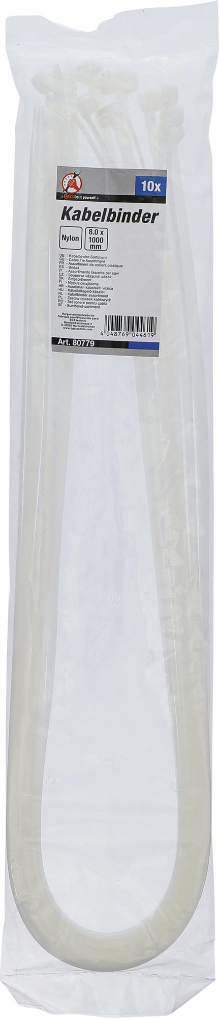 Suveržimo dirželiai | balta spalva | 8.0 x 1000 mm | 10 vnt. (80779)