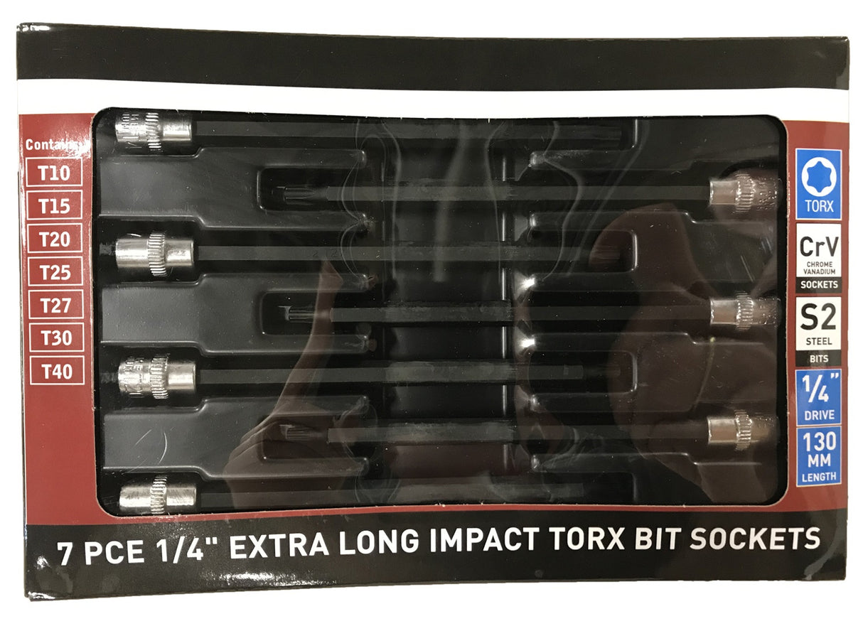 Įpresuotų antgalių rinkinys | 6.3 mm (1/4") | T-Star (Torx) S2 | T10 - T40 | 7 vnt. (S1107)