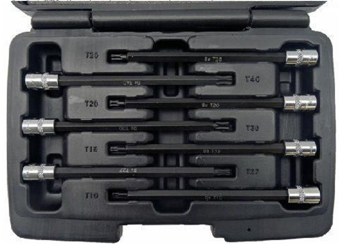 Įpresuotų antgalių rinkinys | 6.3 mm (1/4") | T-Star (Torx) S2 | T10 - T40 | 7 vnt. (S1107)