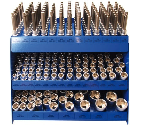 Prekybinis pardavimų stendas, pilnai sukomplektuotas: 1/2"galvutės / 1/2" bit antgaliai 315vnt. (4095)