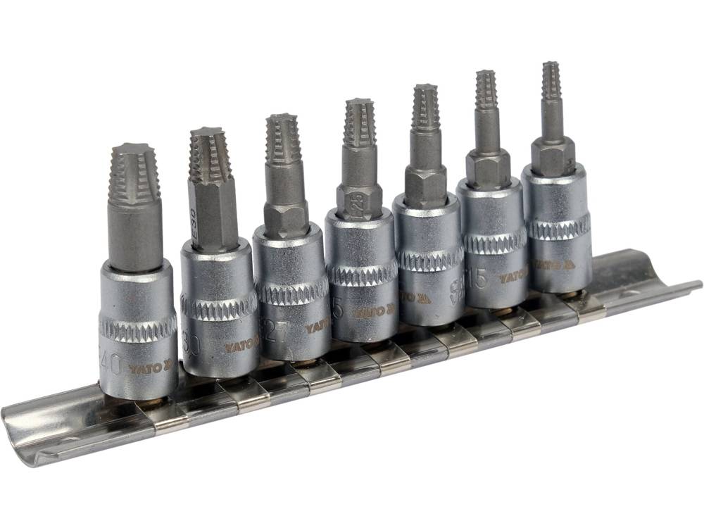 Sraigtiniai ištraukikliai | 6,3 mm (1/4") / 10 mm (3/8") | pažeistam T-Star (Torx) T10 - T40 | 7 vnt. (YT-04581)