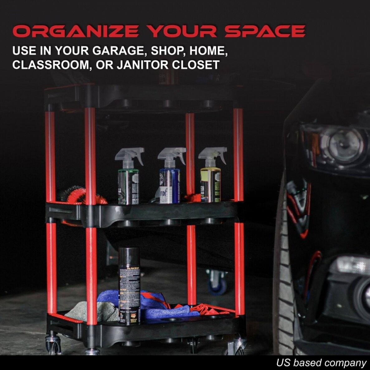 Dirbtuvių vežimėlis | 3 lygių kompozitas su dalių saugykla | + 2 perforacijos su 8 kabliukais (WT3P)