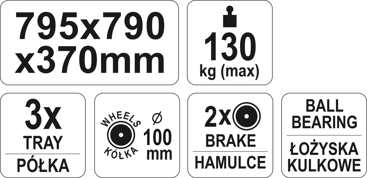 Įrankių vežimėlis ant ratukų | 3 lentynos (YT-55210)