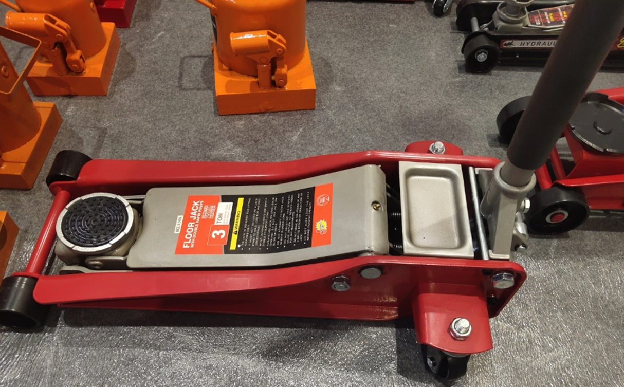 Domkratas su ratukais | su pedalu | 2 gumos | dvigubas stūmoklis | 75- 505 mm | 3.0 t (FJ25-B)