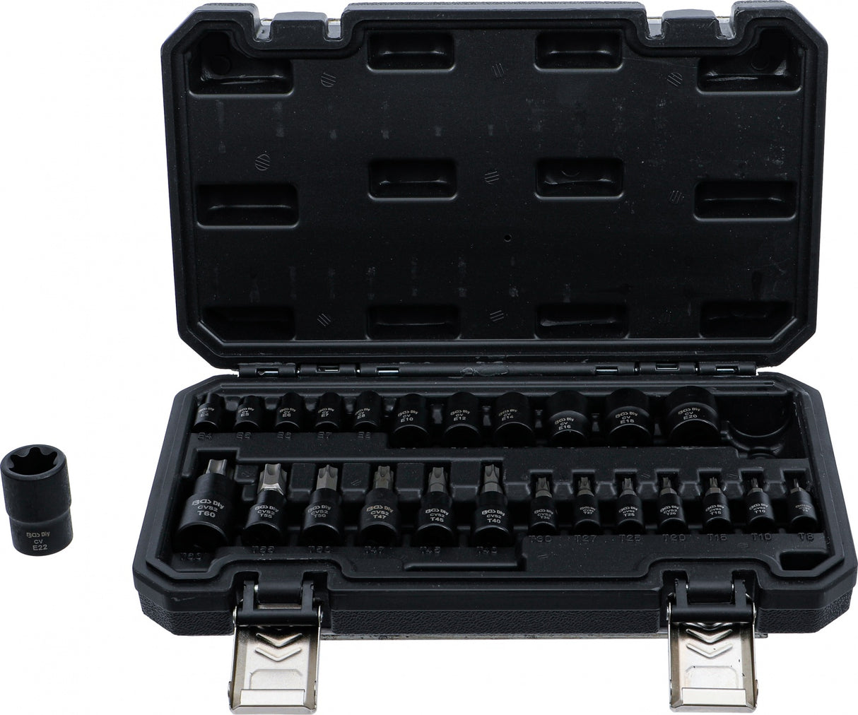 Antgalių ir galvučių rinkinys | 6.3 mm (1/4"), 10 mm (3/8"), 12.5 mm (1/2") Drive | E-Star / T-Star (for Torx) | 25 vnt (20124)
