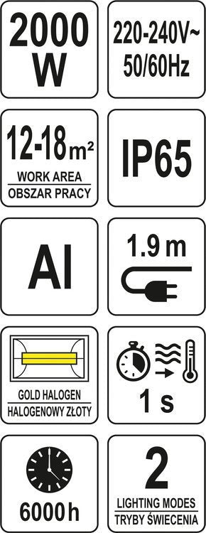 Infraraudonųjų spindulių šildytuvas | 2000W | su pulteliu (YT-99532)