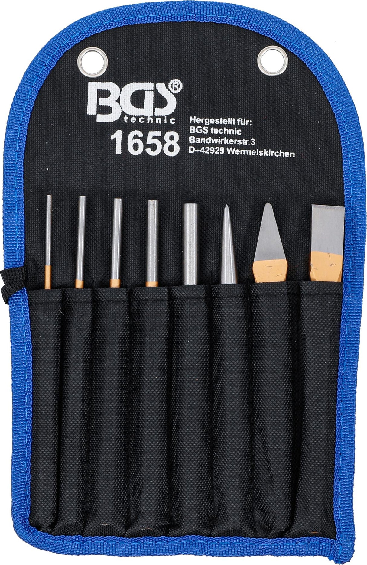 Išmušėjų rinkinys | 150 mm | įskaitant kaltus + centro žymeklį | 8 vnt. (1658)