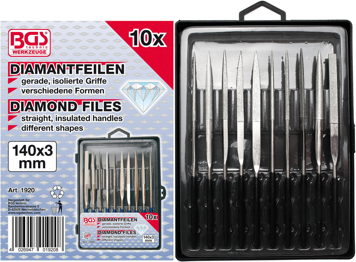 Deimantinių dildelių rinkinys | tiesios | 140 x 3 mm | 10 vnt. (1920)