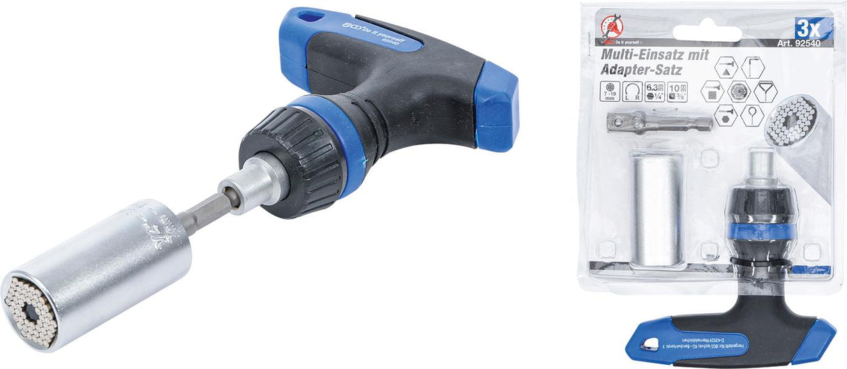 Terkšlinė rankena su daugiafunkcine galvute | 10 mm (3/8") | 7 - 19 mm | 3 vnt. (92540)