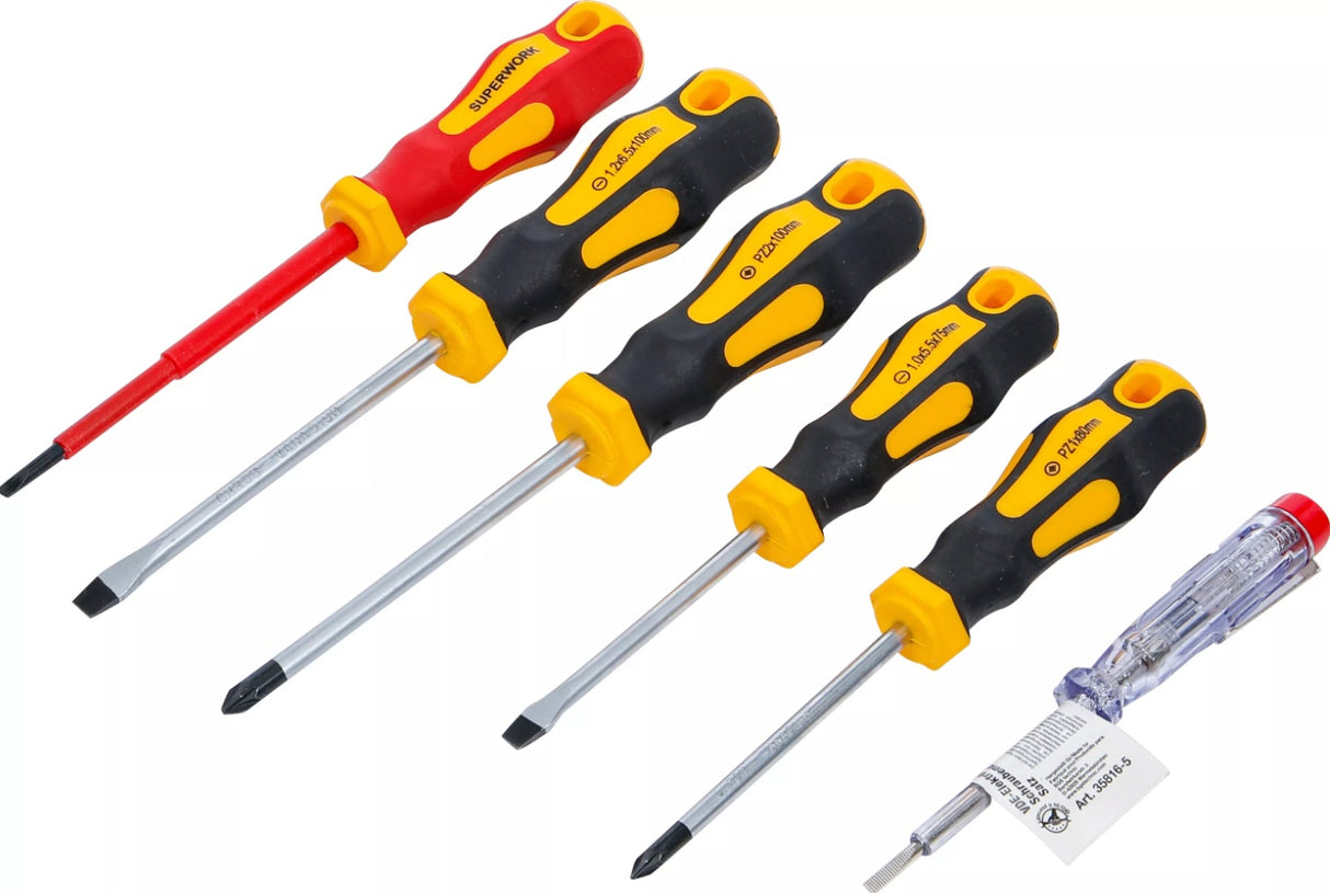 VDE elektriko / Atsuktuvų rinkinys | Plokšti / kryžminiai | 6 vnt. (35816)