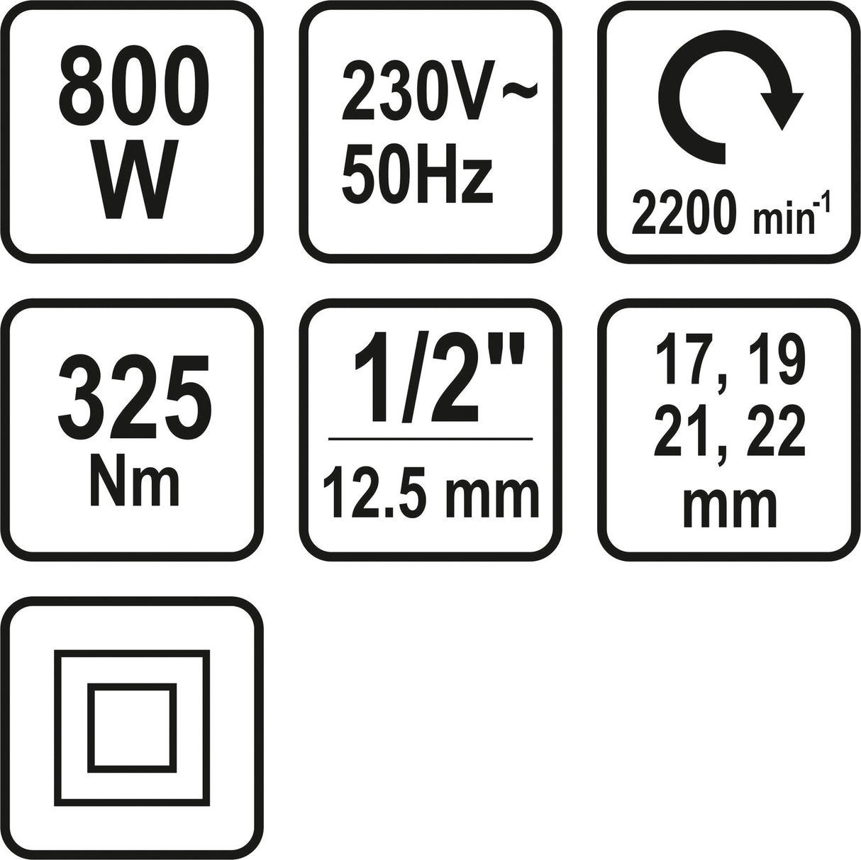 Elektrinis smūginis veržliaraktis su rinkiniu | 12,5 mm (1/2") | 800W/ 325NM (57091)
