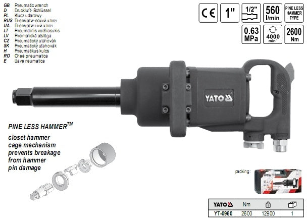 Pneumatinis veržliasukis | 25 mm (1") | 2600 Nm (YT-0960)