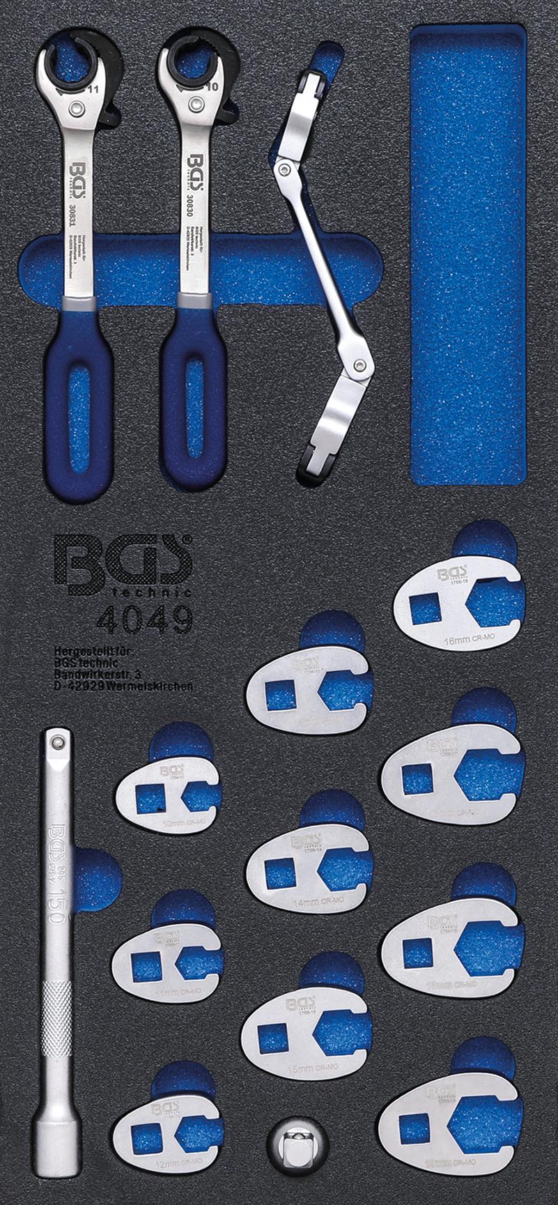 Įrankių dėklas 1/3: Terkšlinių atvirų raktų vamzdeliams komplektas ir šoniniai raktai | 15 vnt. (4049)