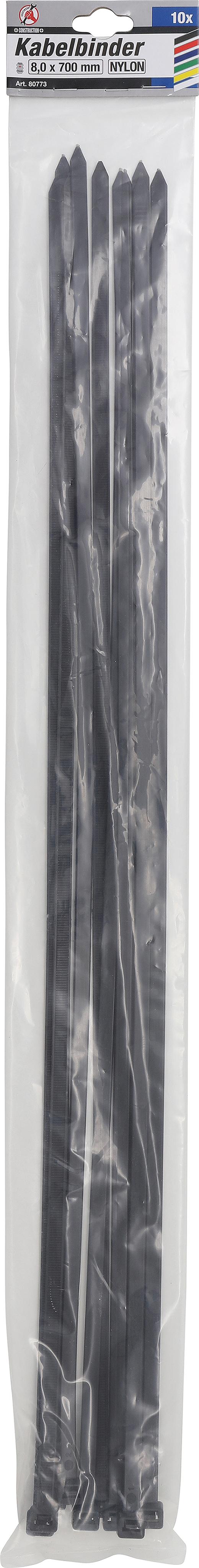 Suveržimo dirželių asortimentas | juodi | 8,0 x 700 mm | 10 vnt. (80773)