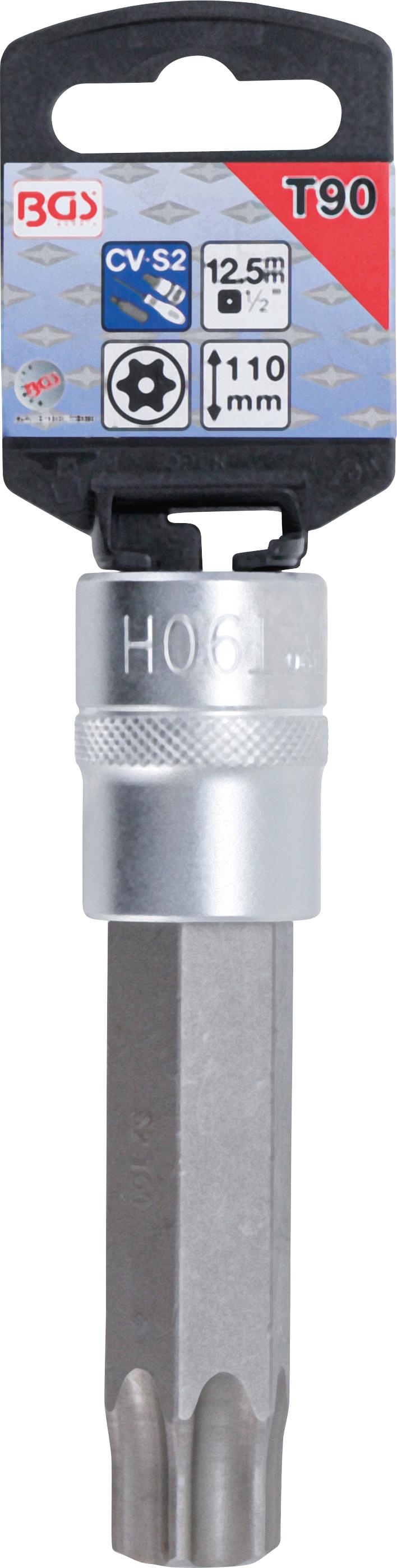 Antgalis įpresuotas į galvutę | lgis 110 mm | 12,5 mm (1/2") | T-Star su skyle (Torx) T90 (5103-TB90)