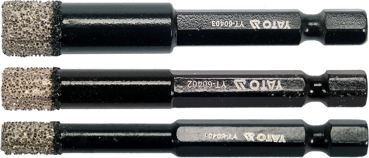 Deimantinės karūnėlės | 6,3 mm (1/4") | 6 / 8 / 10 mm | 3 vnt. (YT-60409)