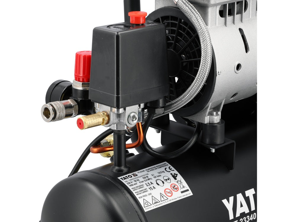 Air compressor silent | oil-free | 6L/0.8MPA/8BAR/116PSI/ 107l/min | 550 W (YT-23340)