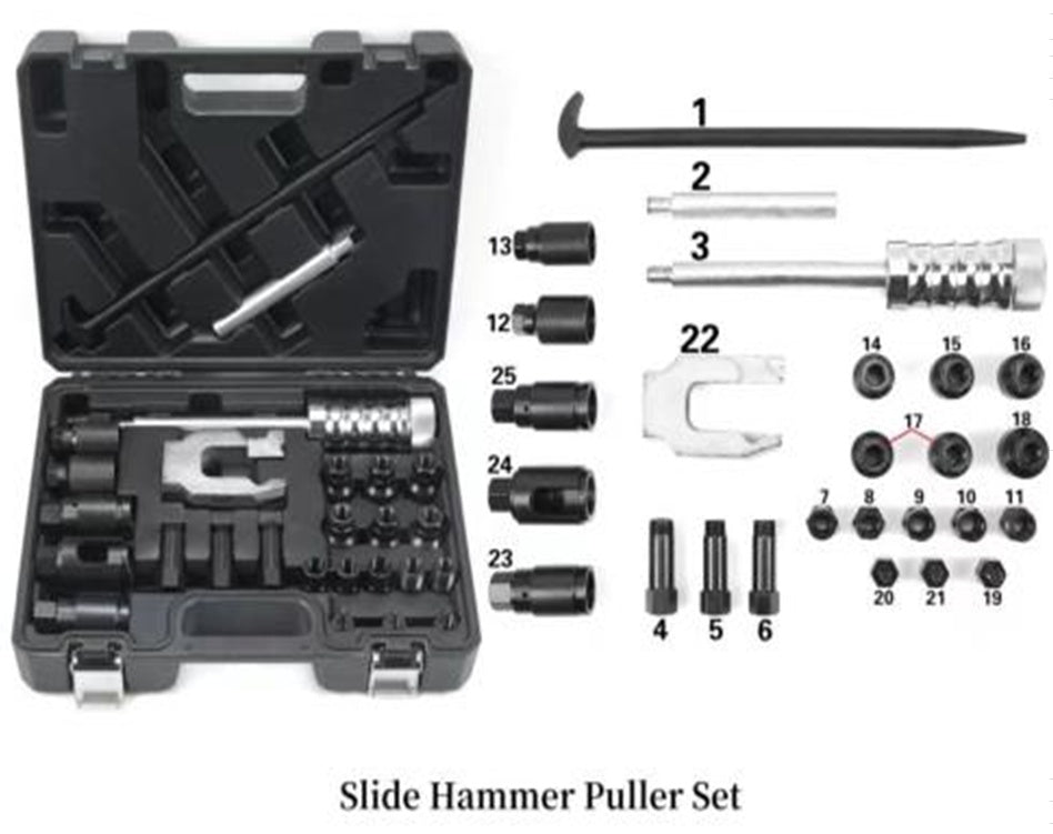 Purkštukų išėmėjų / iškalėjų rinkinys | su atbuliniu plaktuku | 25 vnt. (AE25H)