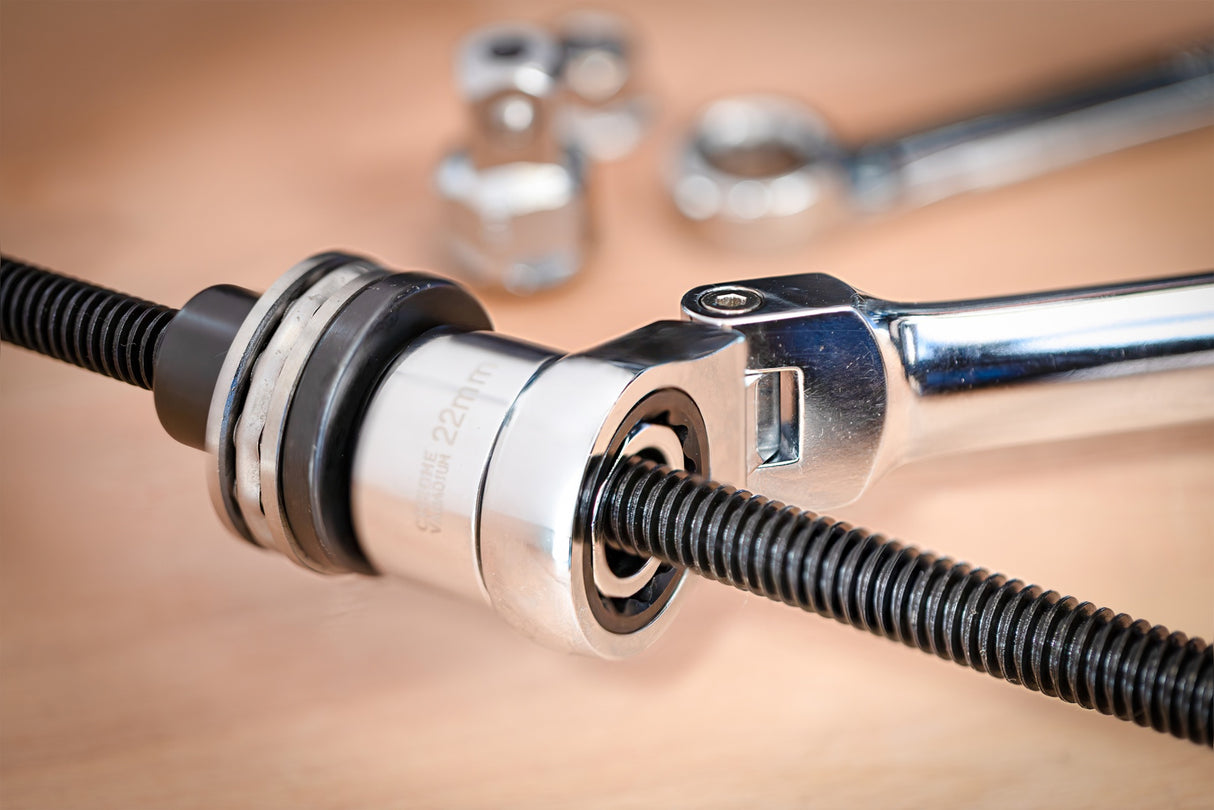 Dvigubo žiedo ir lanksčios galvutės terkšlinių veržliarakčių rinkinys | ilgi | 27 vnt. (74274)