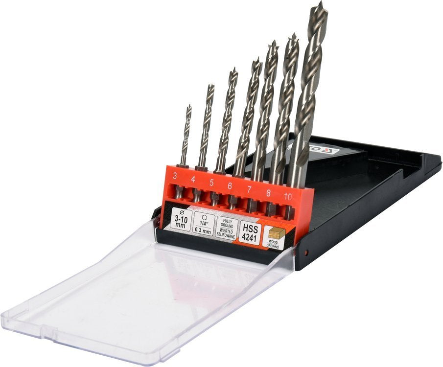 Grąžtų medžiui rinkinys | 1/4" antgalis | 3-10 mm | 7 vnt. (YT-33873)