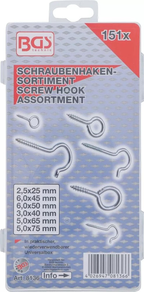 Įsukamų / sraigtinių kablių asortimentas | 151 vnt. (8136)