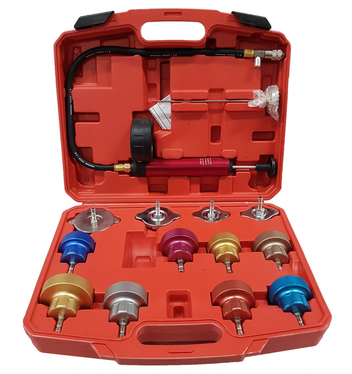 Aušinimo sistemos testavimo komplektas | 0 - 2,5 bar | 14 vnt. (H1079)