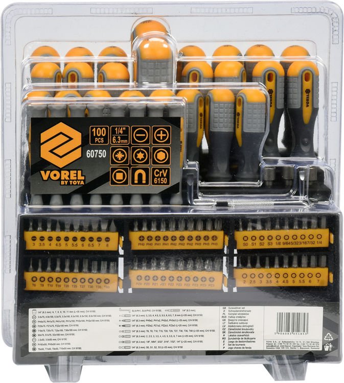 Atsuktuvų ir antgalių rinkinys | su stovu | 100 vnt. (60750)