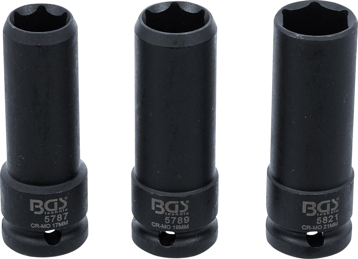 Specialių smūginių galvučių rinkinys | 12,5 mm (1/2") | 17/19/21 mm | 3 vnt. (80003)