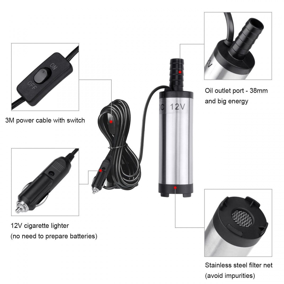 Pompa dyzeliui siaura | Ø 38 mm | 12V (TA-38C)