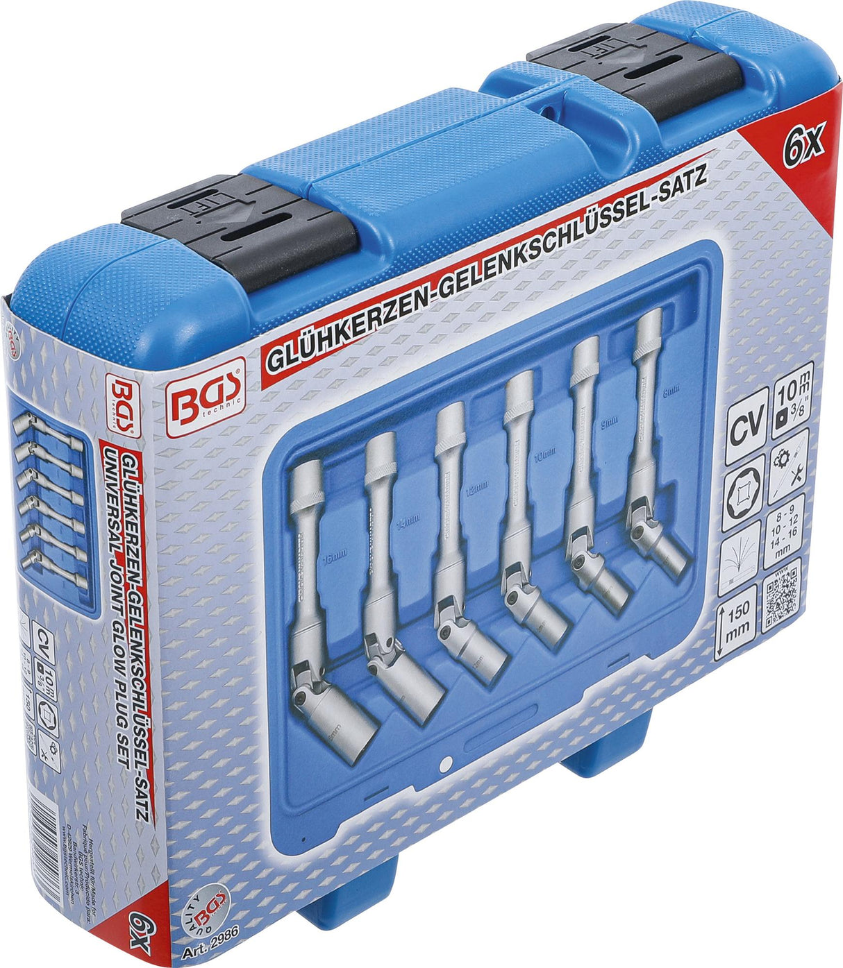 Šarnyrinių galvučių rinkinys kaitinimo žvakėms | šešiakampės | 10 mm (3/8") | 8 - 16 mm | 6 vnt. (2986)